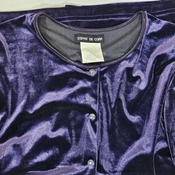 Esprit De Corp Purple Velour Snap Up Top 50% Poly 40% Nylon 10% Spandex Sz S - Picture 6 of 7